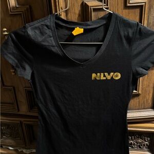 NLVO Women's Black V-Neck Tee with Gold Logo